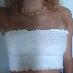 white smocked tube top